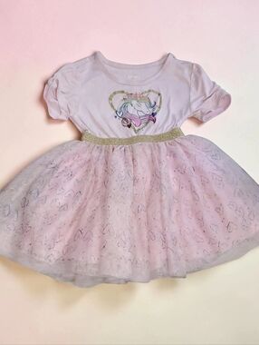 Kidgets Pink Unicorn Tulle Dress with Gold Waistband